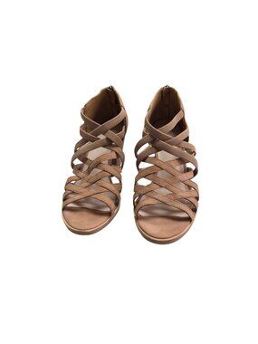 Eileen Fisher Beige Strappy Sandals Block Heel & Back Zipper Shoe Size 9.5